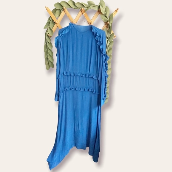 Preen Royal Blue Ruffled Sleeve Maxi Dress